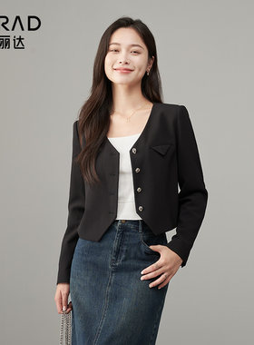 商务通勤黑色小西服短款正肩上衣