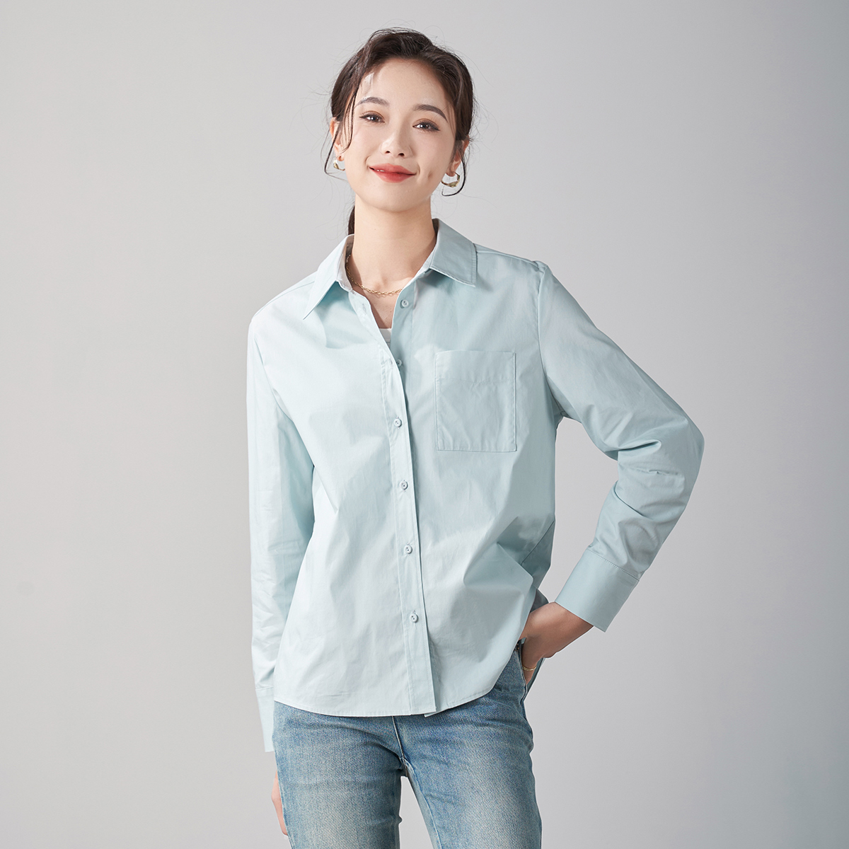娅丽达纯棉长袖衬衫女