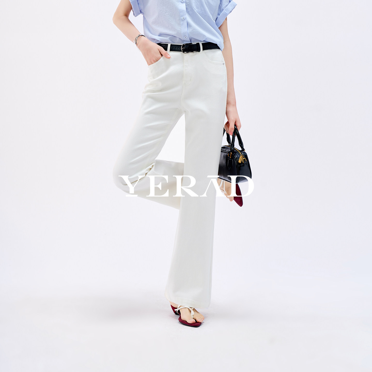 娅丽达薄荷凉感白色喇叭裤女2026年夏季薄款微喇牛仔裤女时髦女裤