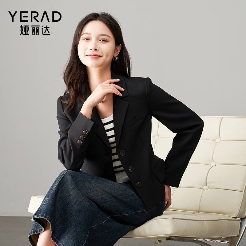 娅丽达休闲气质高级感短款西装外套女2024秋季新款小个子修身西服