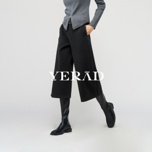 【复古毛呢七分裤】娅丽达2025冬季新款老钱风阔腿裤女士摩登靴裤