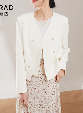 娅丽达官方正品短外套女通勤V领长袖双排扣单件 DM5708