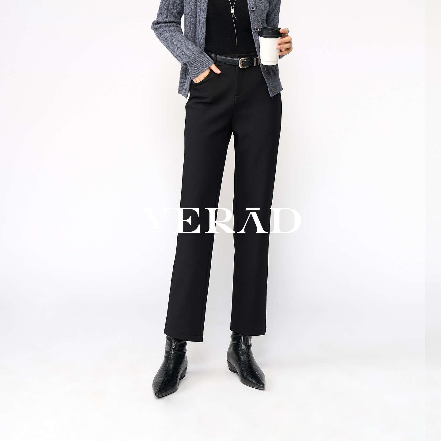 娅丽达针织弹力九分直筒裤女冬