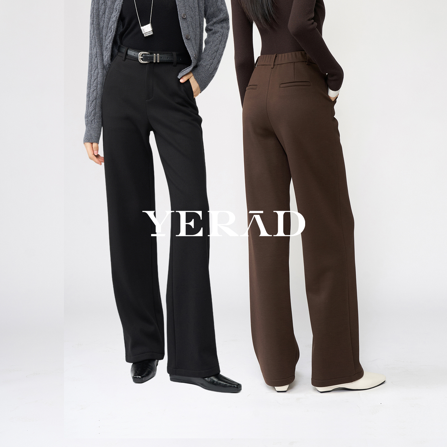 娅丽达羊毛针织直筒裤2025冬季新款休闲通勤拖地长裤子加绒阔腿裤