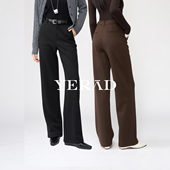 女拖地棕色裤 子2025冬季 新款 娅丽达加厚毛呢阔腿裤 白色羊毛直筒裤