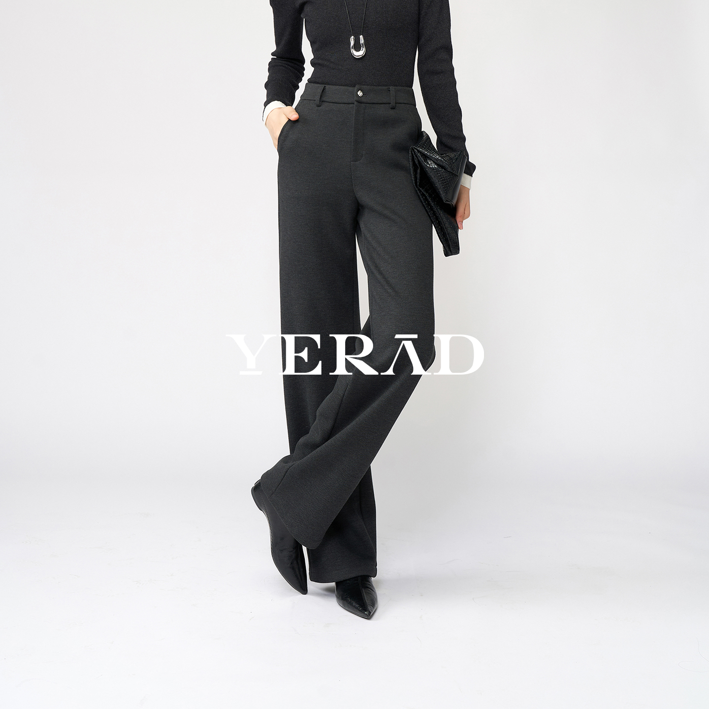 娅丽达羊毛针织直筒拖地阔腿裤女