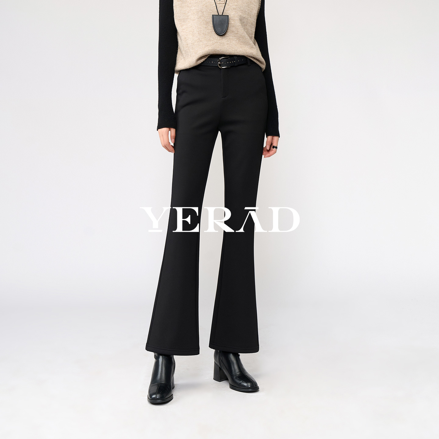 娅丽达羊毛针织九分喇叭裤女冬