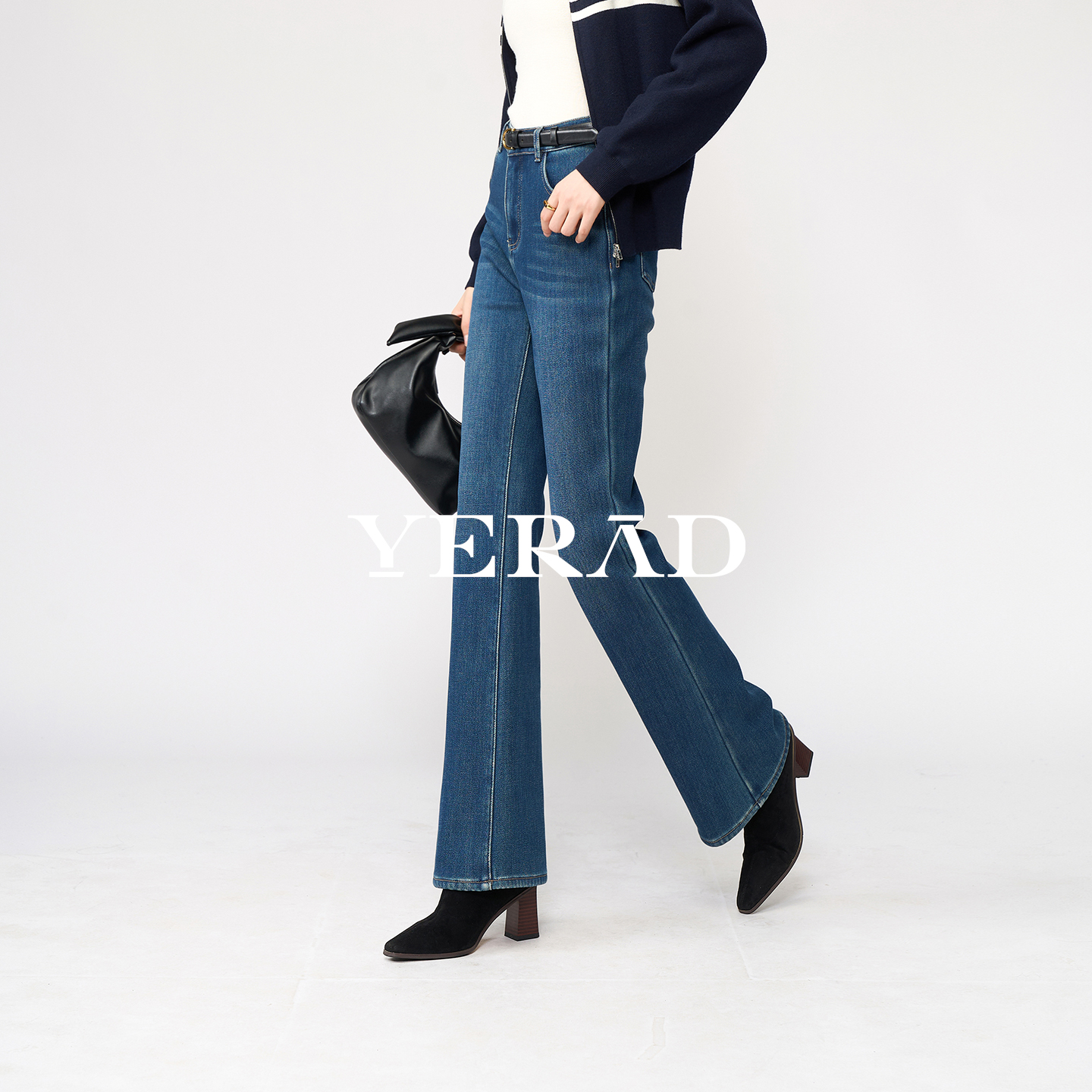 娅丽达加绒微喇牛仔裤冬新女