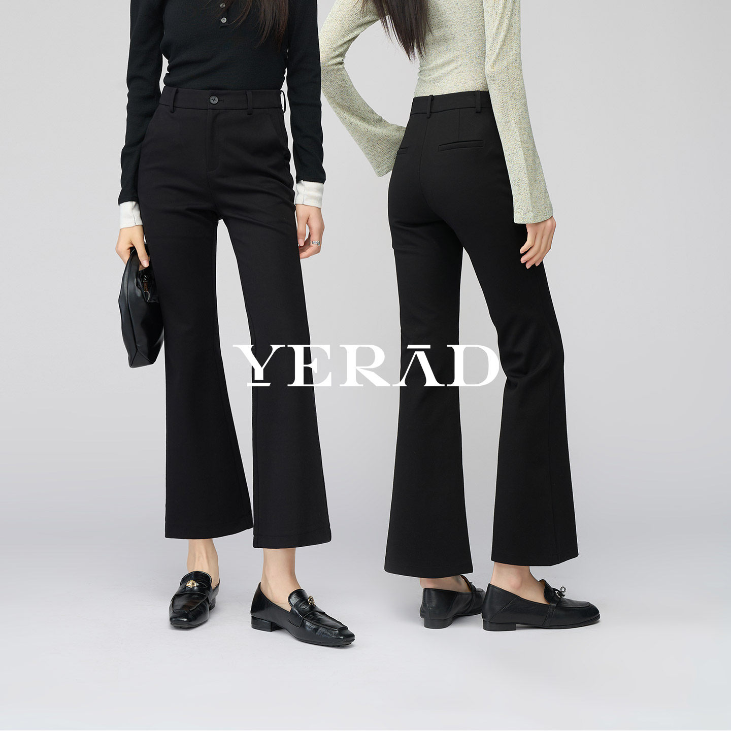 娅丽达女裤喇叭裤女2026春新款休闲裤西装裤小个子黑色九分微喇裤