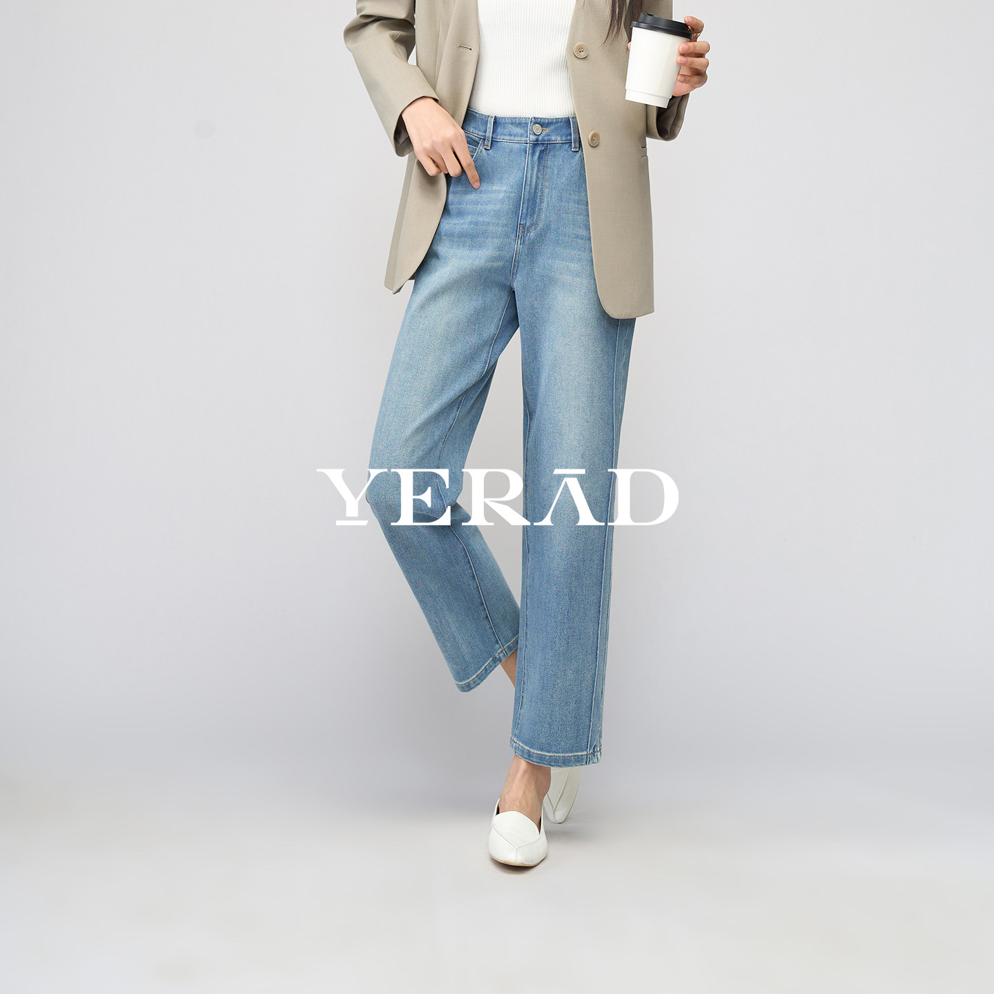 娅丽达休闲弹力直筒牛仔裤女2026新春款小个子九分大码百搭阔腿裤
