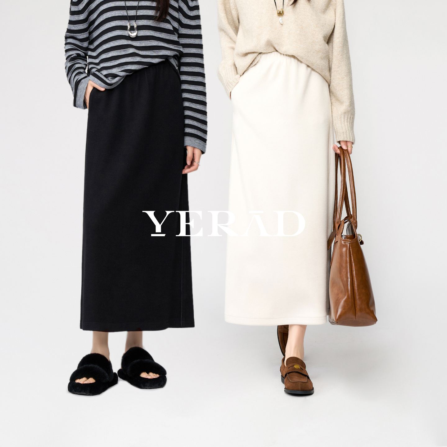 娅丽达气质桑蚕丝山羊绒半身裙女