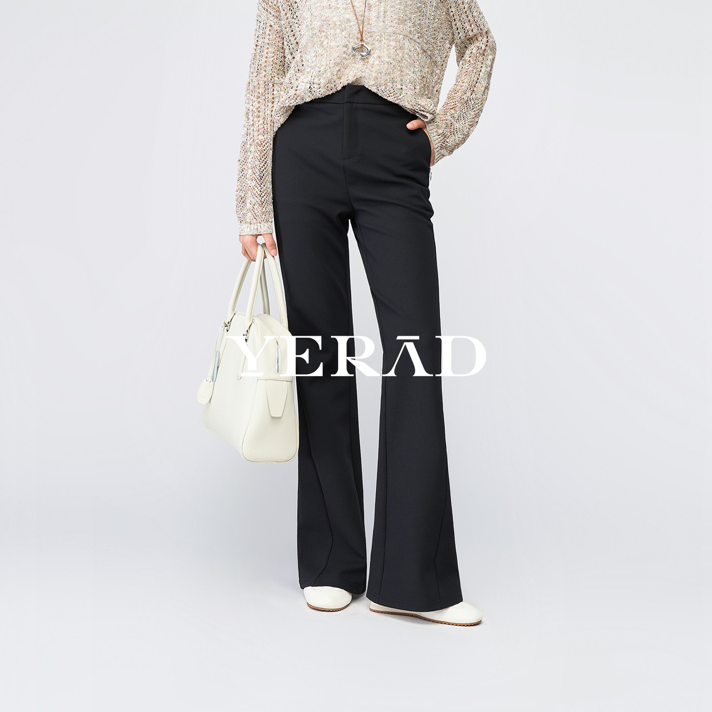 娅丽达女裤弹力喇叭裤女黑色休闲裤子2026春季新款长裤显瘦微喇裤