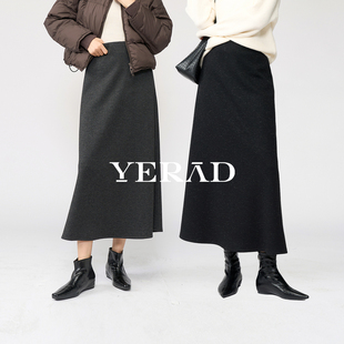 娅丽达裙子醋酸银丝毛呢半身裙女冬季 a字裙羊毛伞裙黑色长裙 新款