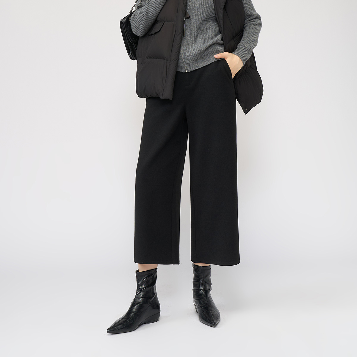 娅丽达羊毛阔腿裤女冬款休闲裤子