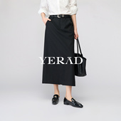 娅丽达通勤简约直筒半身裙女2026春季 新款 百搭裙子醋酸黑色长裙