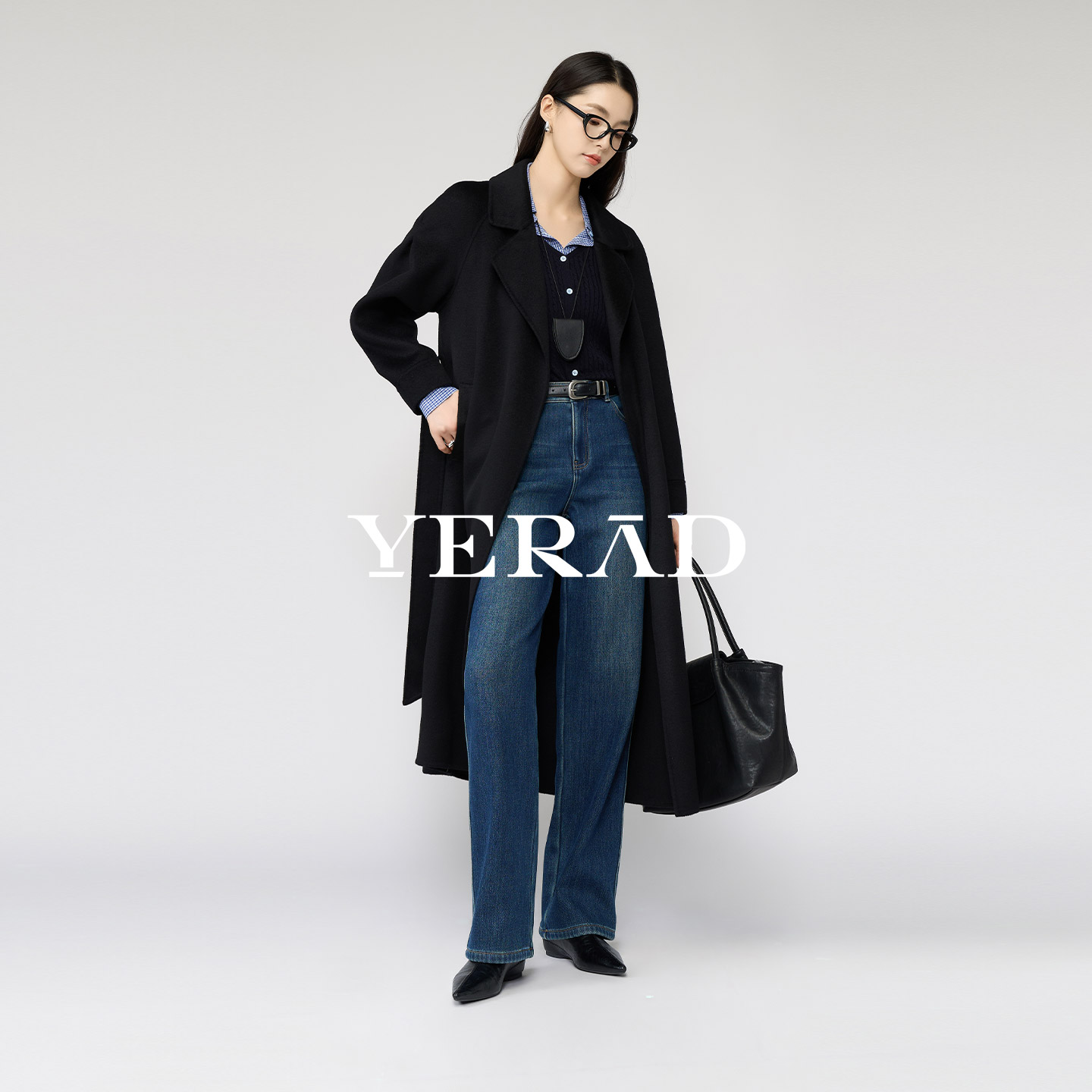 娅丽达加绒加厚直筒阔腿牛仔女