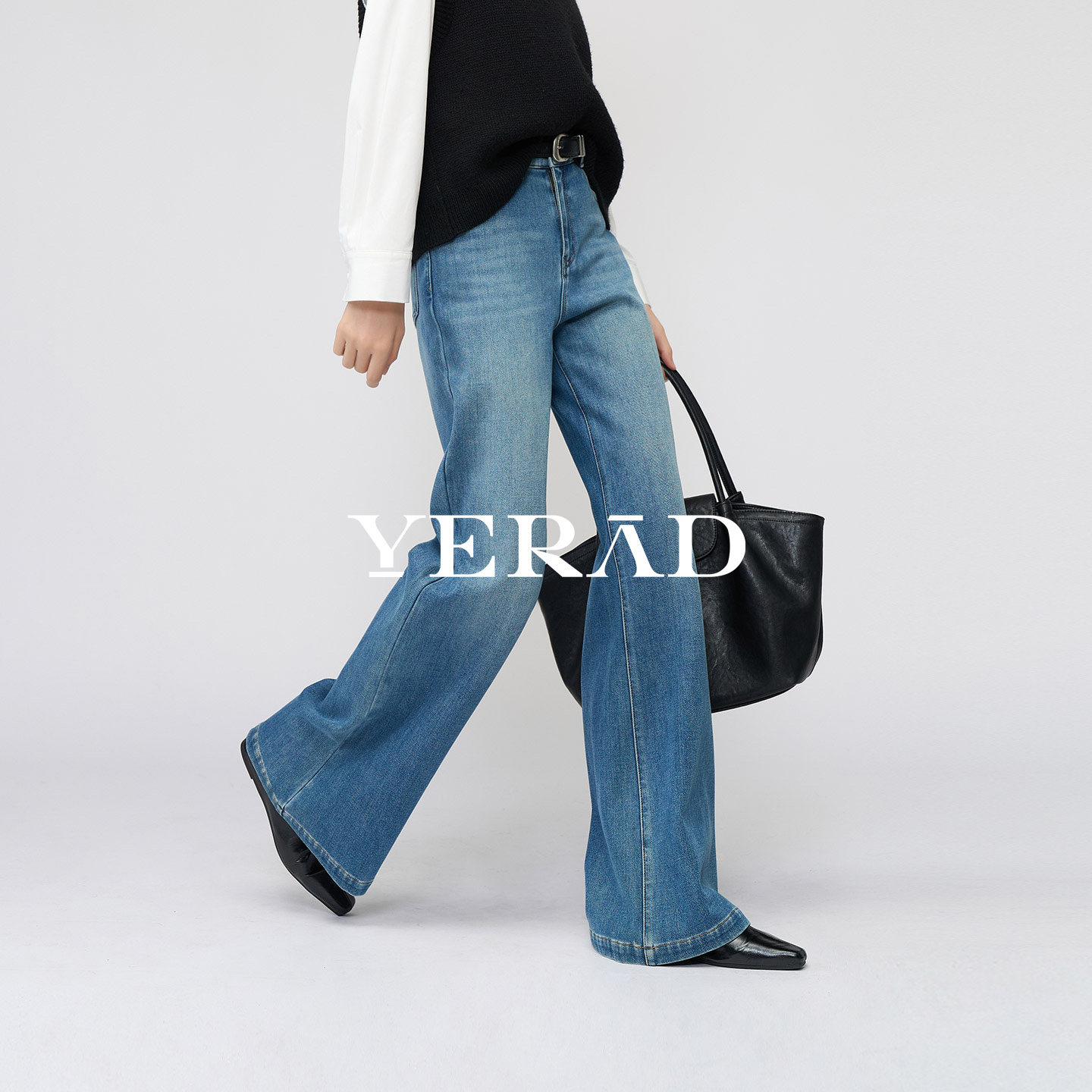 高个子娅丽达加绒阔腿牛仔裤女2025新款冬季弹力休闲加长直筒裤潮