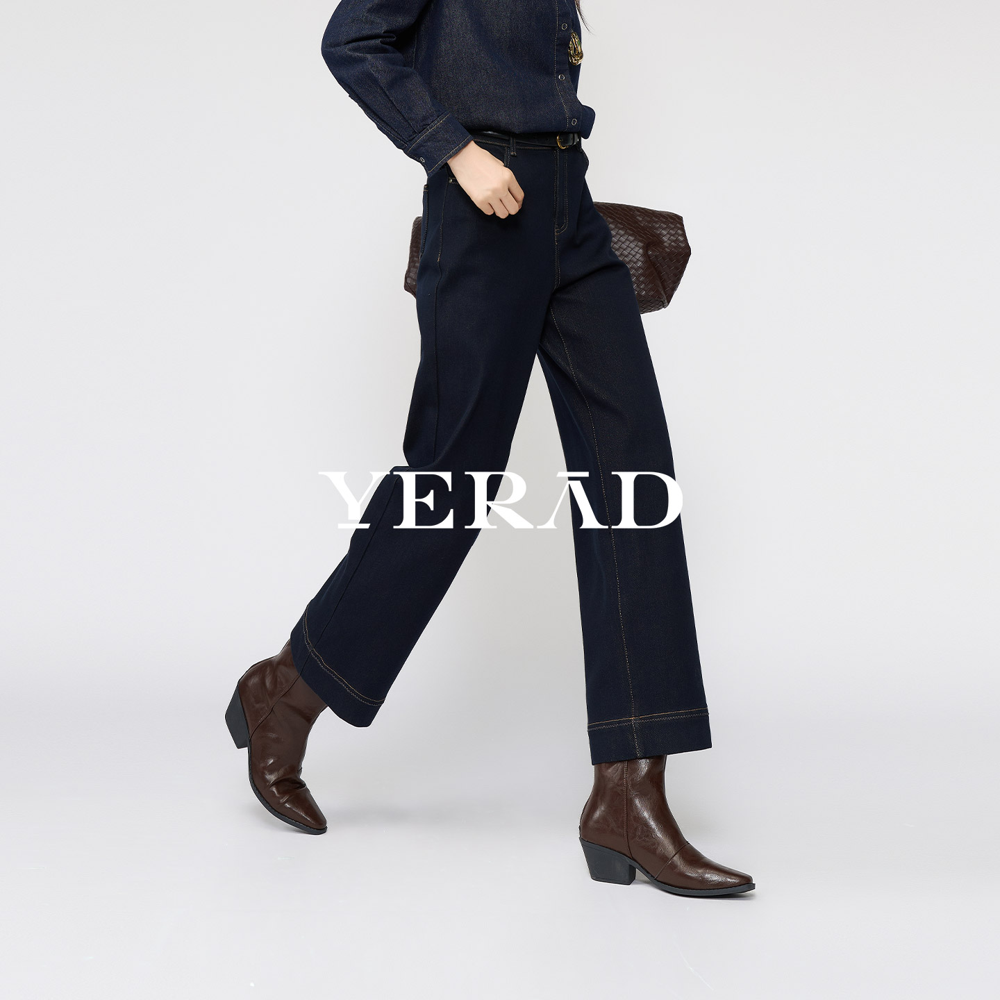 娅丽达加绒宽直筒牛仔裤女冬