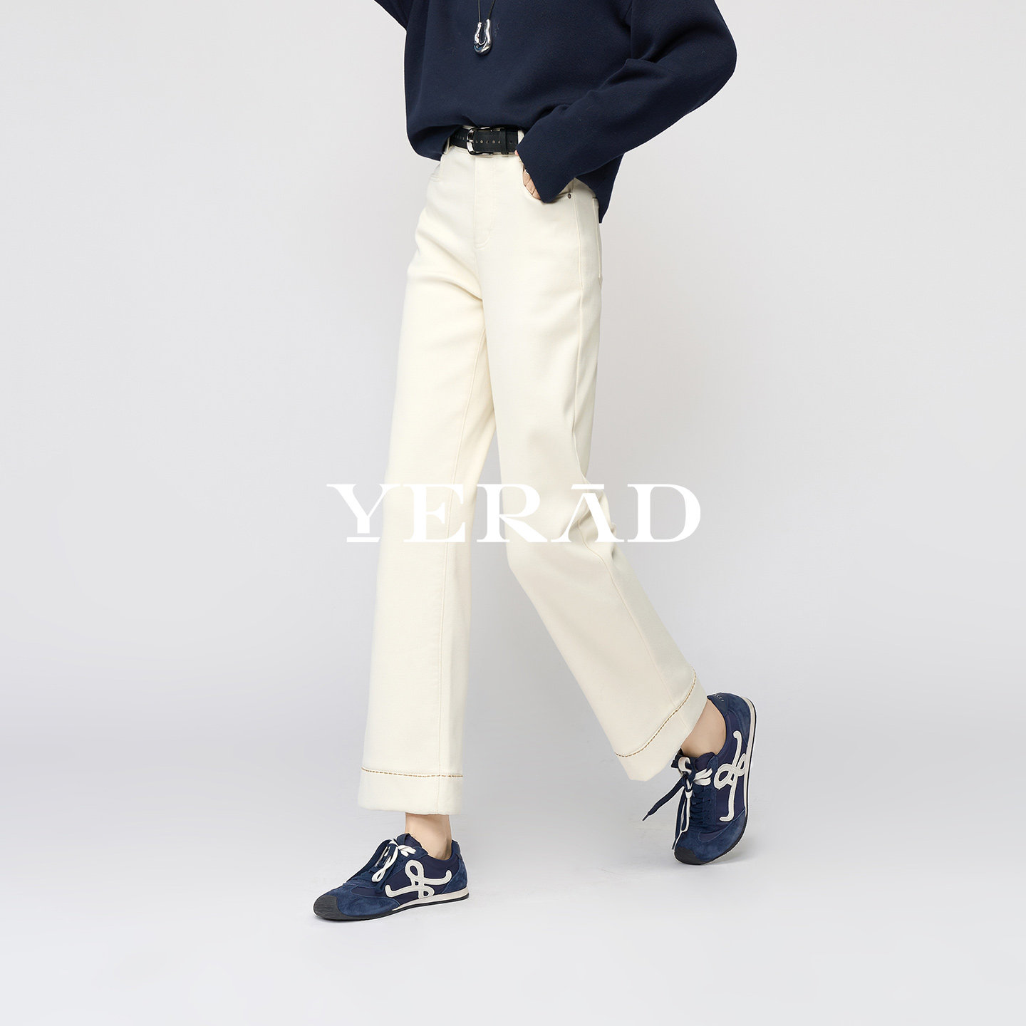 【柔软贝贝绒】娅丽达冬季小个子九分直筒裤女保暖白色窄版阔腿裤