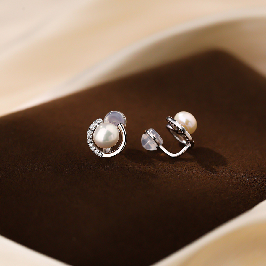 强推！天然珍珠纯银无耳洞耳夹