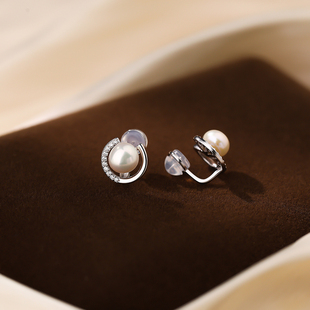 法式925纯银耳夹无耳洞女轻奢珍珠耳环高级感气质无痛新款耳饰