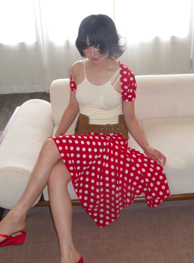 AXIS OF 弗拉明戈复古红色波点裙女夏季不规则气质半身裙子