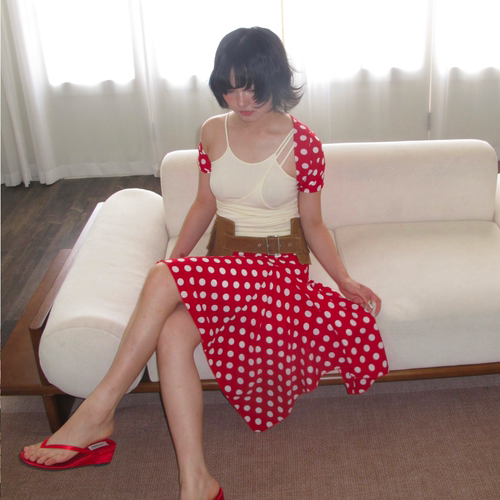 AXISOF费拉明戈复古红色波点裙