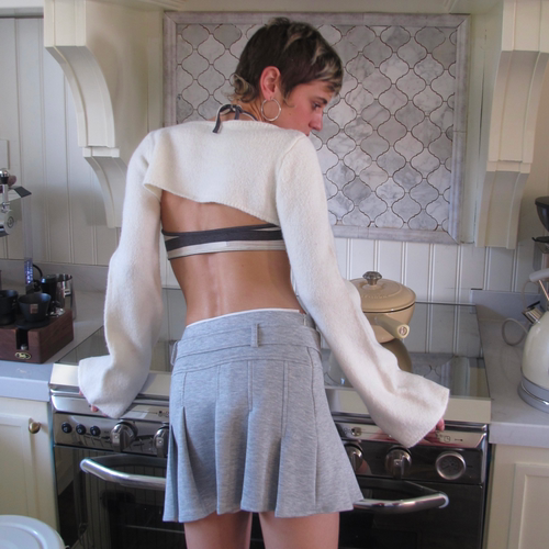 AXISOF复古短款高弹灰色半身裙