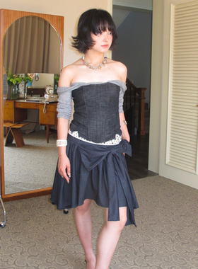 AXIS OF 灰色蝴蝶结不规则短裙女复古格纹百褶裙秋冬短款半身裙子