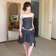 灰色蝴蝶结不规则短裙女复古格纹百褶裙秋冬短款 AXIS 半身裙子