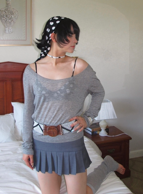 AXIS OF 灰色气质百褶超短裙女夏季学院风短款两穿半身裙子