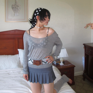 AXIS OF 灰色气质百褶超短裙女夏季学院风短款两穿半身裙子