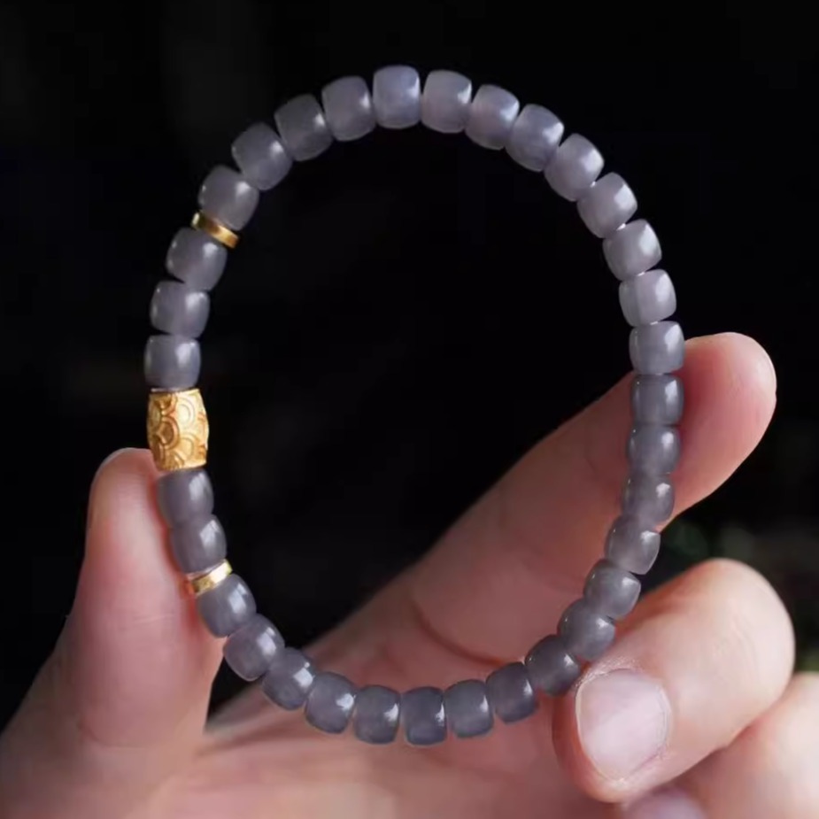 雀金枝|天然和田玉冰底烟紫直切手串