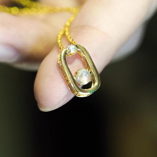 雀金枝|天然月光石18k金吊坠