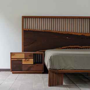 野木1978 简约 远山大床双人床实木侘寂风孤品床头设计感现代中式
