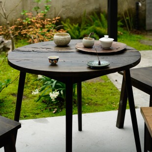 野木1978 原木实木孤品 侘寂风乌木小茶桌圆桌现代简约新中式