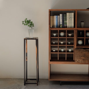 野木1978几何花几油画角几花架侘寂风新中式 实木禅意茶室孤品艺术