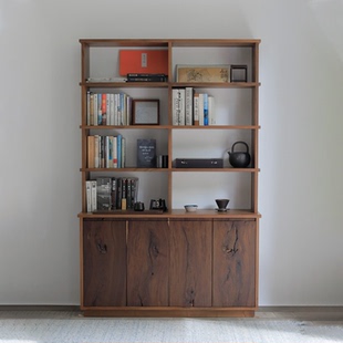 野木1978半隐寻径书柜书架侘寂风柜门展示茶室陈列博古架黑胡桃