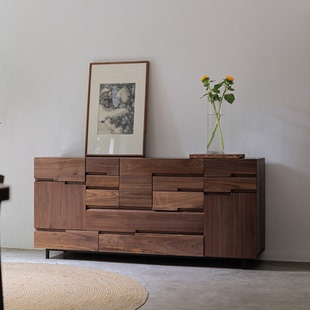 野木1978黑胡桃多斗柜电视柜客厅北欧斗柜柜门机顶盒上翻门原创