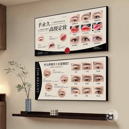 高级半永久定妆装饰画男士纹眉挂画美容院眉眼唇纹绣墙壁布置挂画