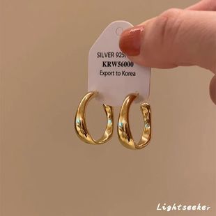 金色不规则C型耳钉金属感高级复古耳环女冷淡风秋冬气质百搭耳饰