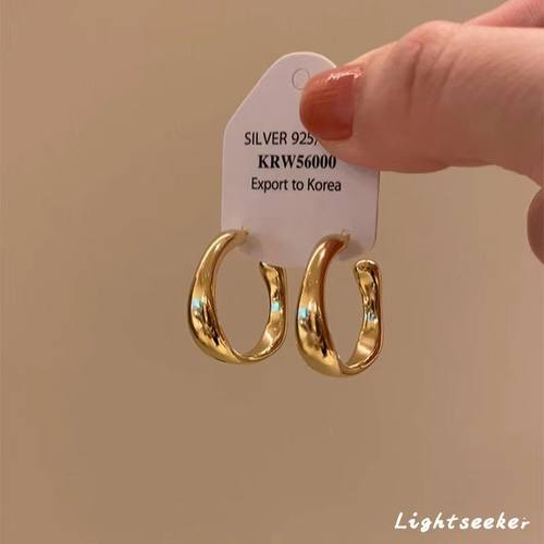 金色不规则C型耳钉金属感高级复古耳环女冷淡风秋冬气质百搭耳饰