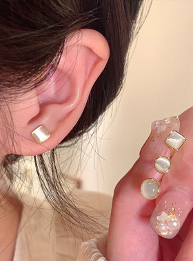 猫眼石精致套装耳钉秋冬轻奢高级感耳环女气质百搭冷淡风百搭耳饰