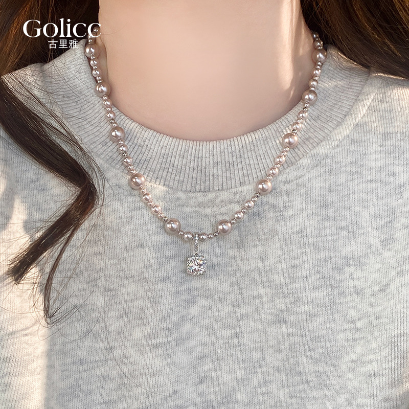 法式复古方糖珍珠项链女轻奢小众高级感锁骨链气质百搭优雅配饰品