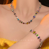 多巴胺彩色水晶项链女ins小众设计感精致高级锁骨链轻奢辣妹颈链