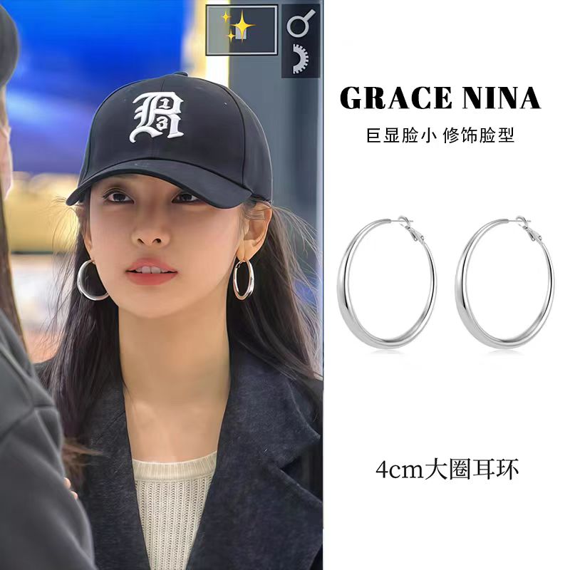 高级感冷淡风简约气质圈圈耳环女款高级感素圈耳饰品2025新款耳圈