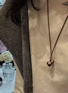 新中式复古花朵印花葫芦吊坠项链女轻奢小众高级感长款毛衣链配饰