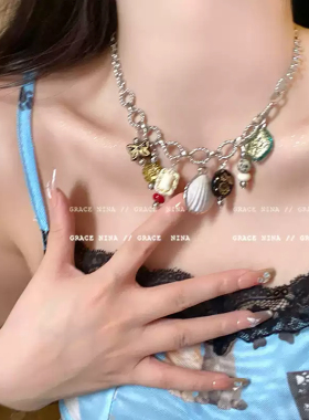 海洋度假风~贝壳蝴蝶项链女小众设计感配饰锁骨链气质冷淡风颈链