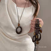 新中式 复古长款 圆环吊坠项链女秋冬小众高级感毛衣链气质挂脖配饰