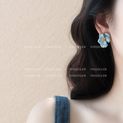 海芋花恋~超仙蓝色甜美花朵耳钉气质高级感春夏耳环女百搭耳饰品